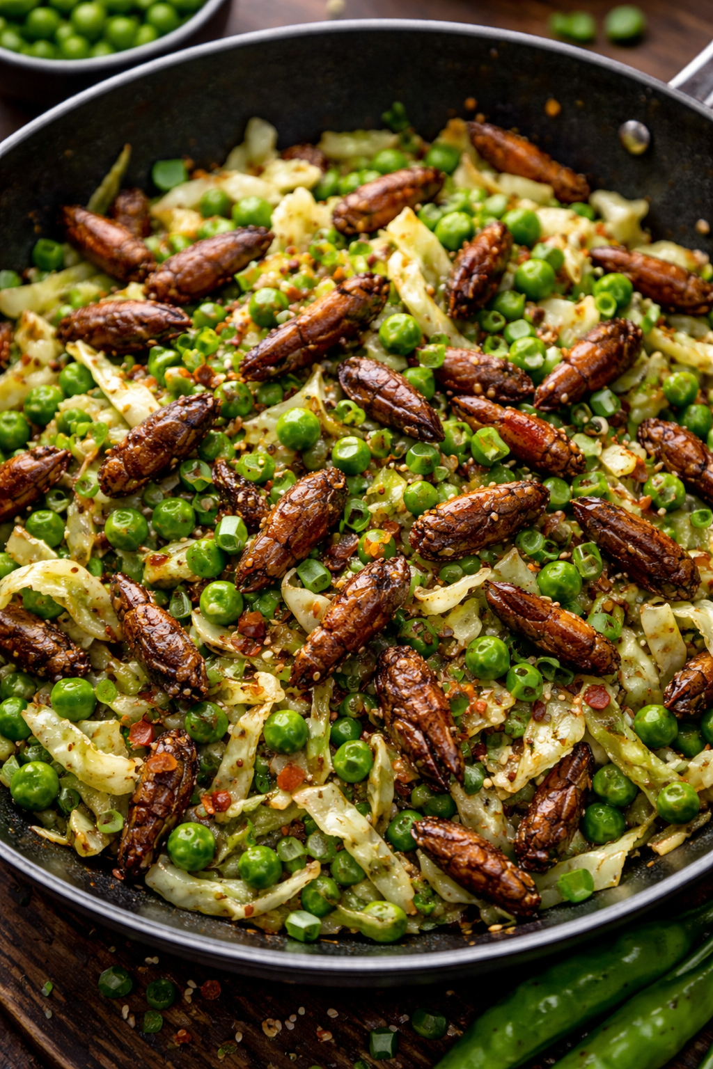 Cabbage, Peas ‘n’ Crickets – Protein-Packed Crunchy Stir-Fry