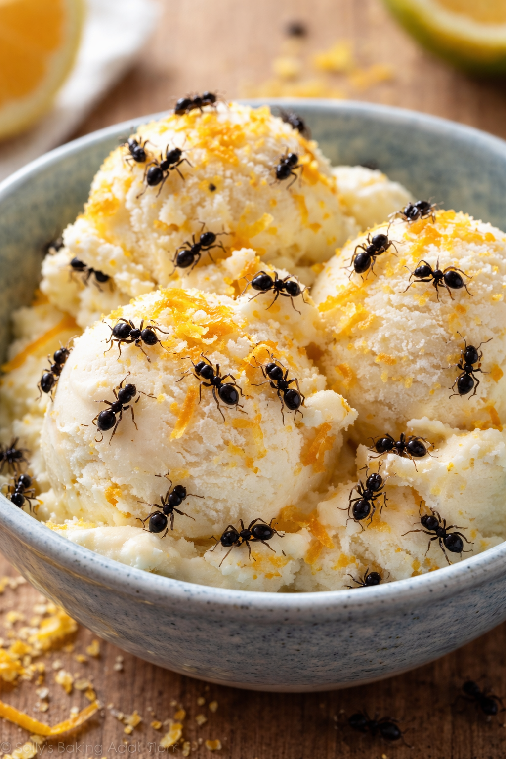 Vanilla Ice Cream With Black Ants and Citrus Zest