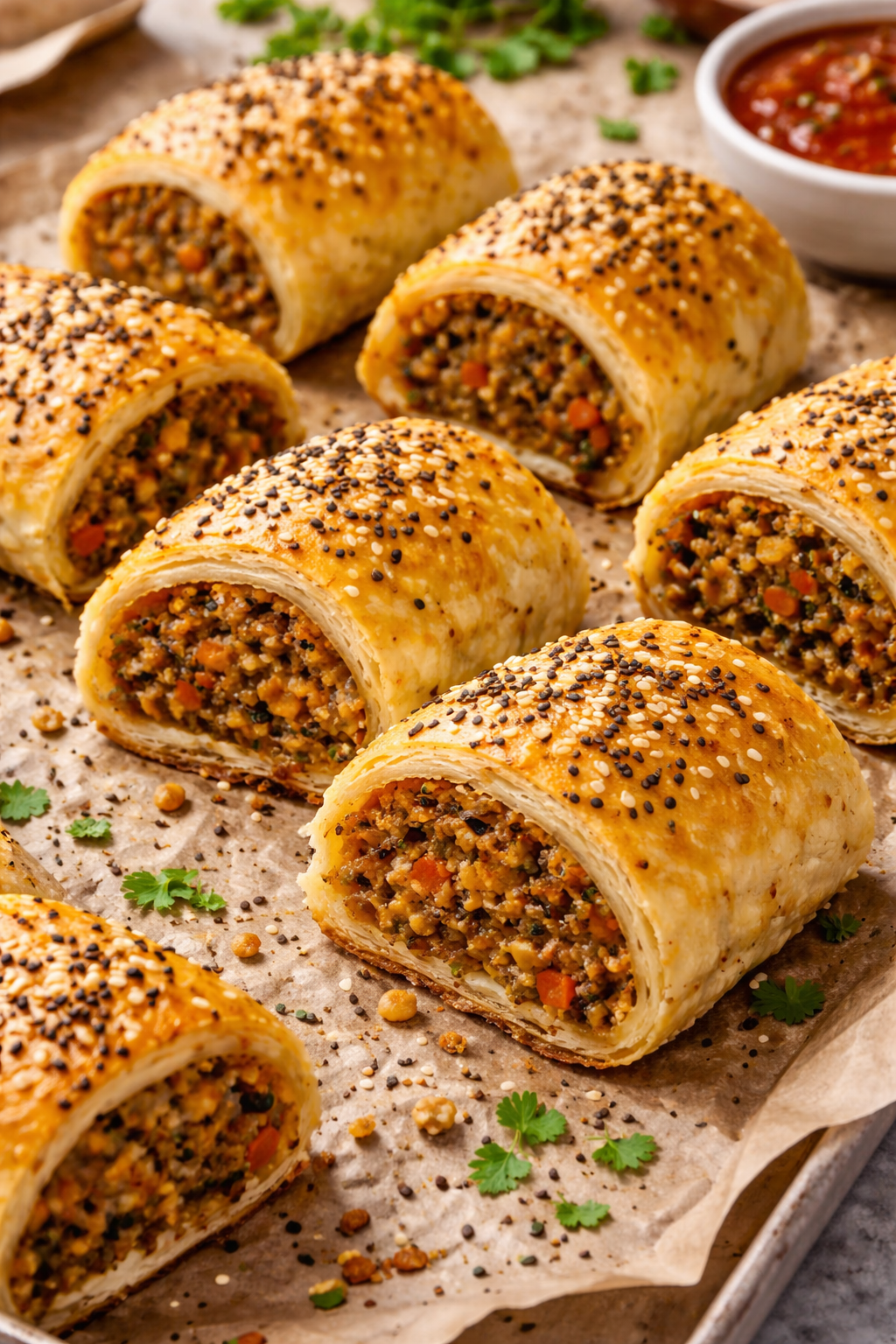 Spicy Lentil Sausage Rolls