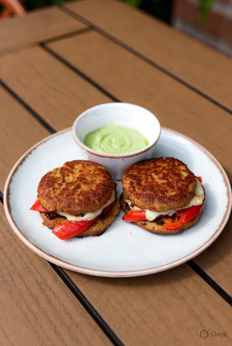 Vegan Smoky Red Pepper & Cheese Bean Burgers