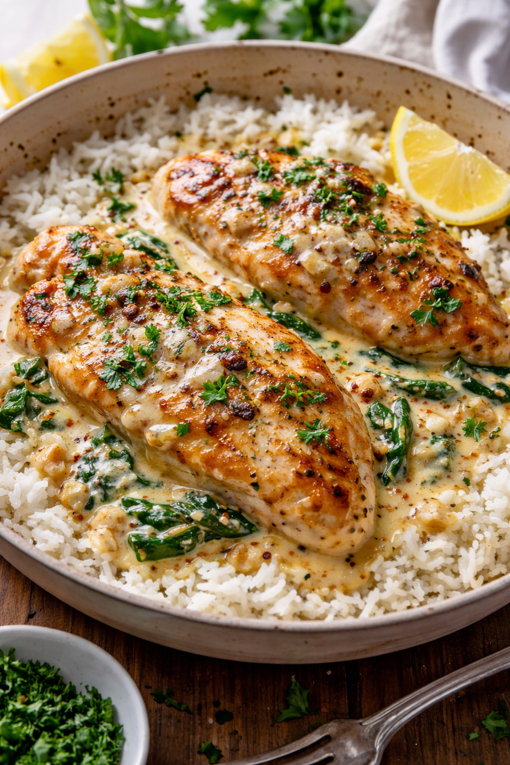Creamy Garlic Butter Chicken with Rice