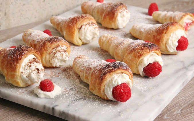 Crispy Cream Horn Recipe |  Flaky Pastry Filled with Sweet Cream