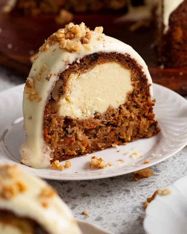 Cheesecake stuffed carrot bundt cake