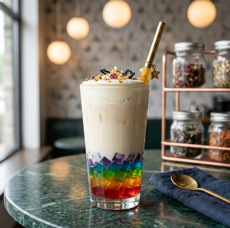 Jelly Cube Rainbow Milk Tea | Colorful, Creamy and Fun Café-Style Bubble Tea Recipe