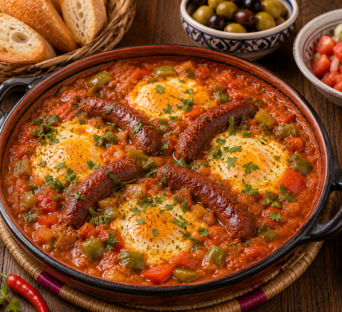 Tunisian Ojja Merguez Recipe | Traditional Spicy Tomato and Sausage Skillet