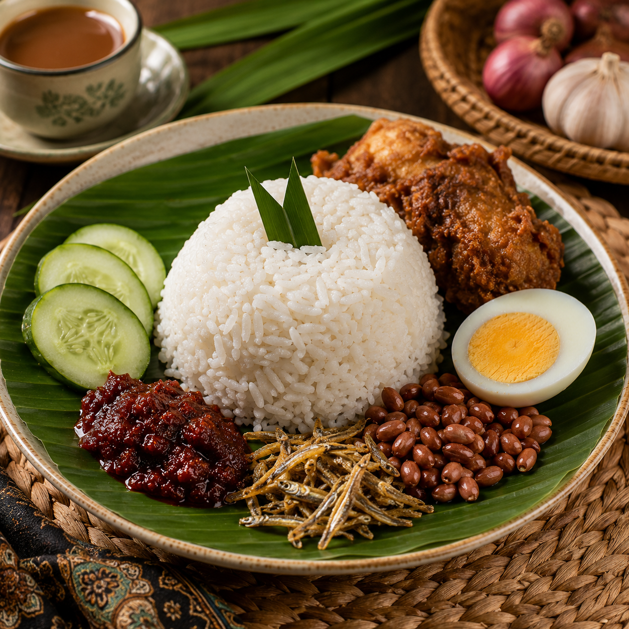 Authentic Malaysia Nasi Lemak Recipe | Traditional Coconut Rice with Sambal