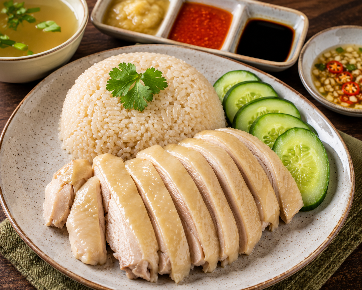 Malaysian Hainanese Chicken Rice Recipe | Authentic Poached Chicken with Fragrant Rice