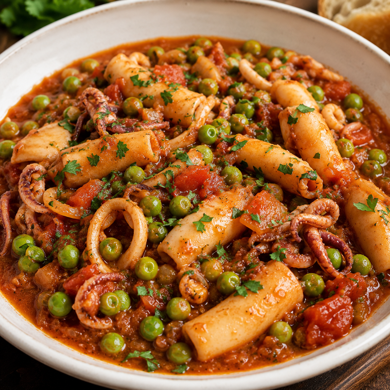 Authentic Italy Seppie in Umido con Piselli Recipe | Italian Braised Cuttlefish with Peas