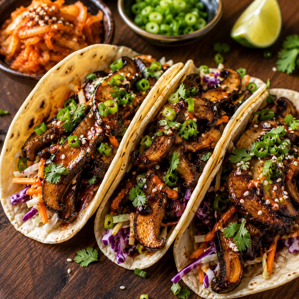 Korean-American Korean BBQ Mushroom Taco Recipe |  Savory Vegan Fusion Tacos