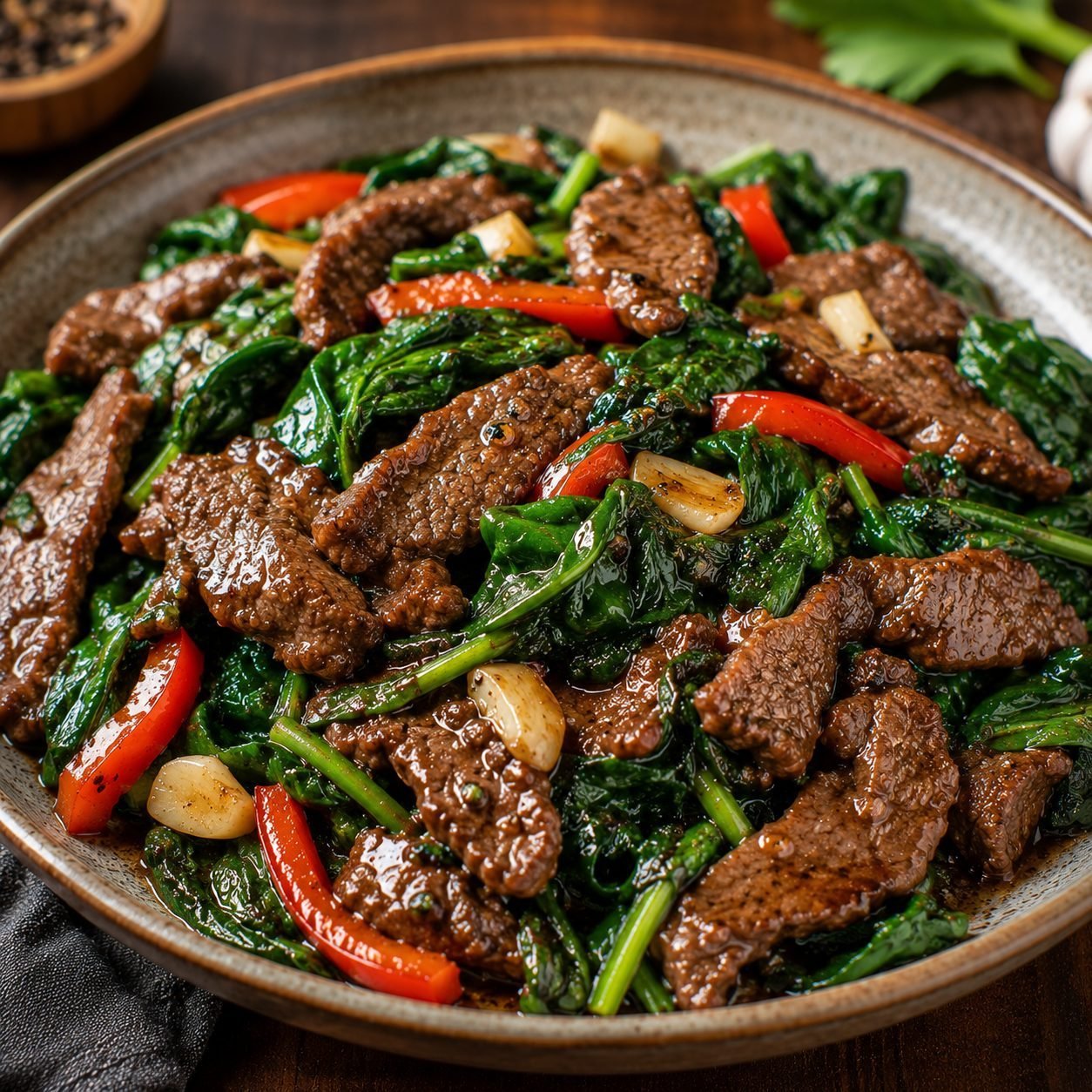Beef and Spinach Stir-Fry Recipe |  Quick & Healthy Beef Skillet