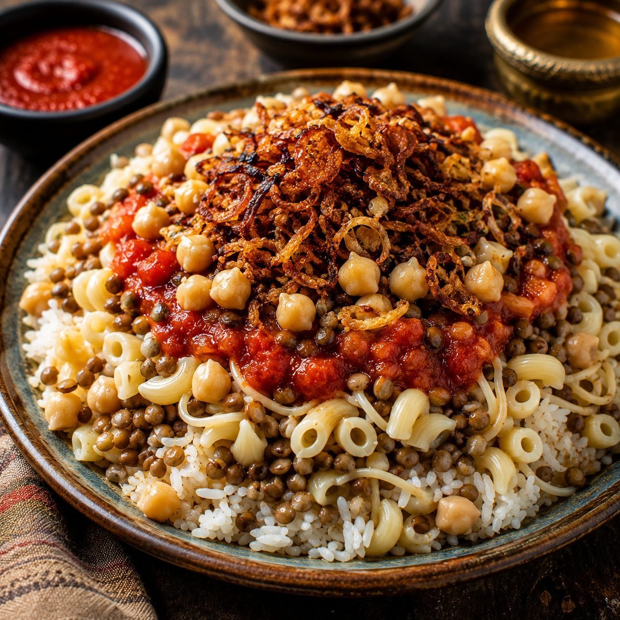 Egyptian Koshari Recipe | Authentic Lentils, Rice, Pasta & Crispy Onions