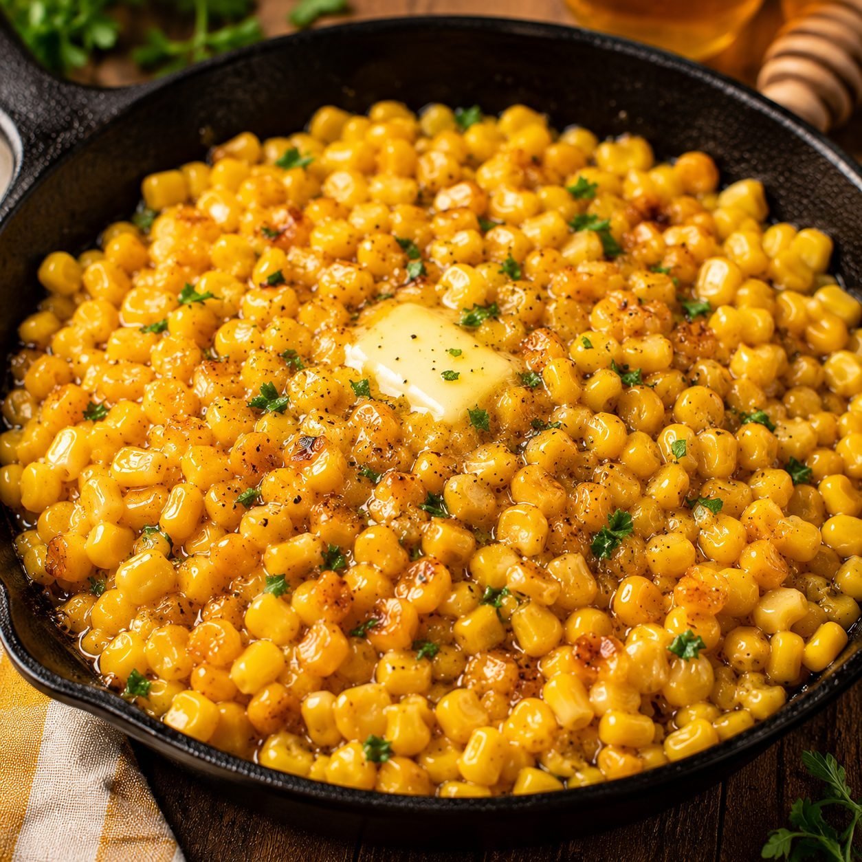 Honey Butter Skillet Corn Recipe |  Sweet and Creamy Southern Corn