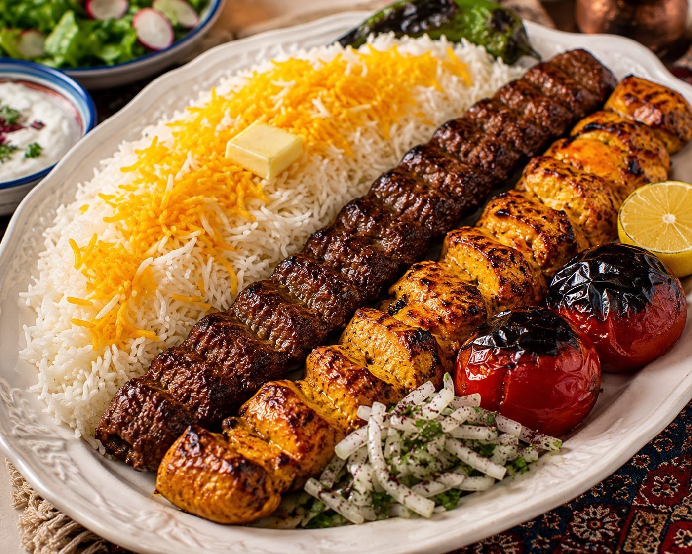 Iranian Chelo Kabab Recipe | Authentic Persian Rice and Kebab