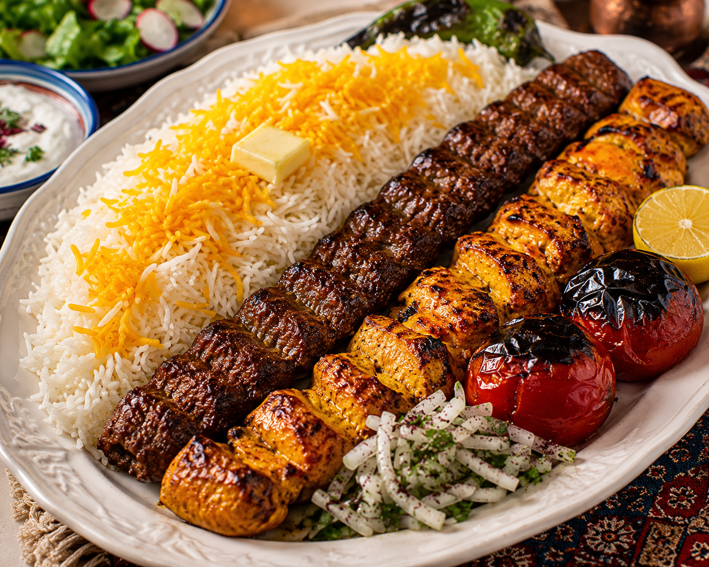 Iranian Chelo Kabab Recipe | Authentic Persian Rice and Kebab