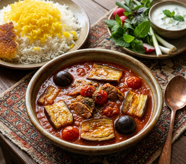 Iranian Khoresht-e Bademjan Recipe | Authentic Persian Eggplant Stew