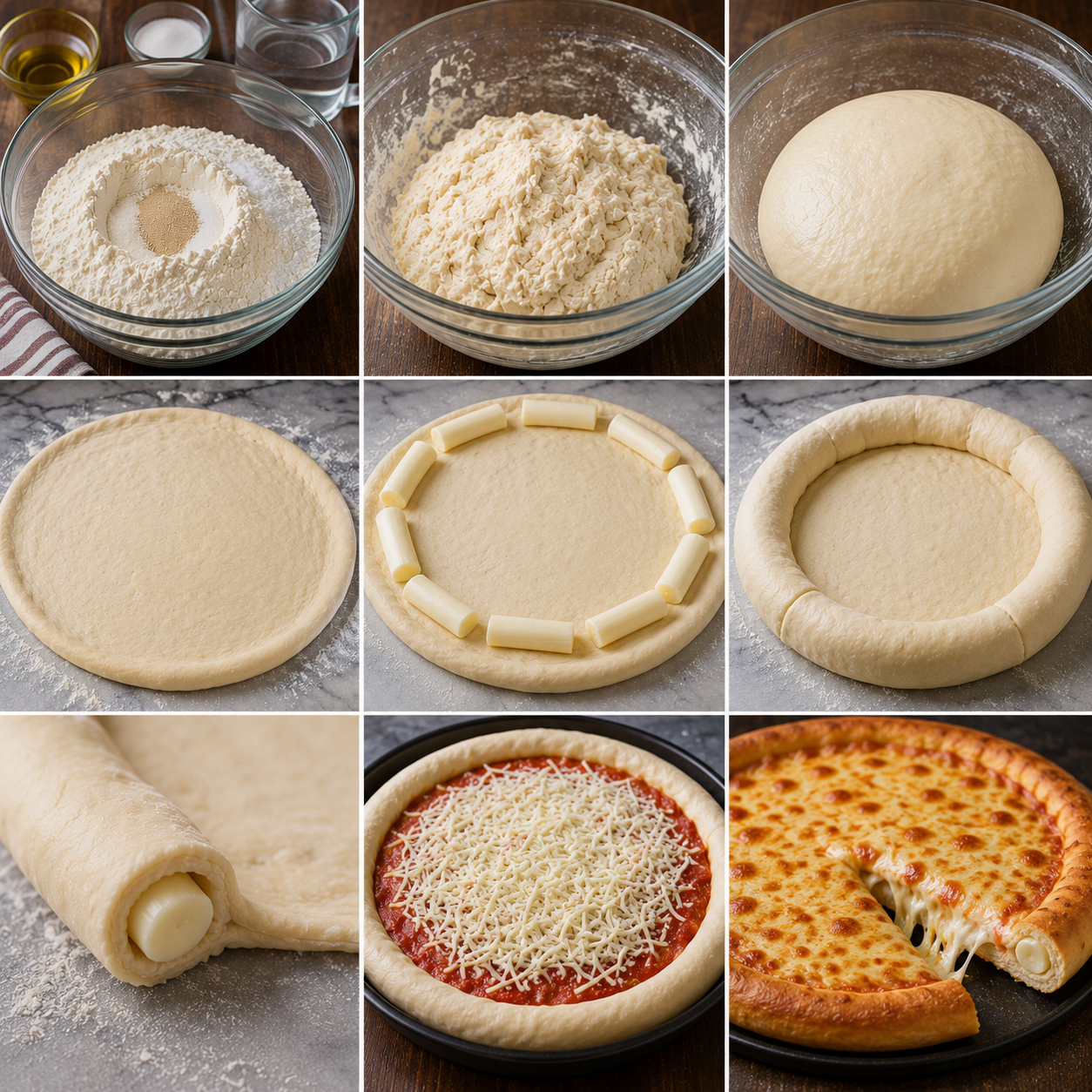 Stuffed Crust Pizza Dough Recipe | Cheesy Homemade Stuffed Crust Pizza