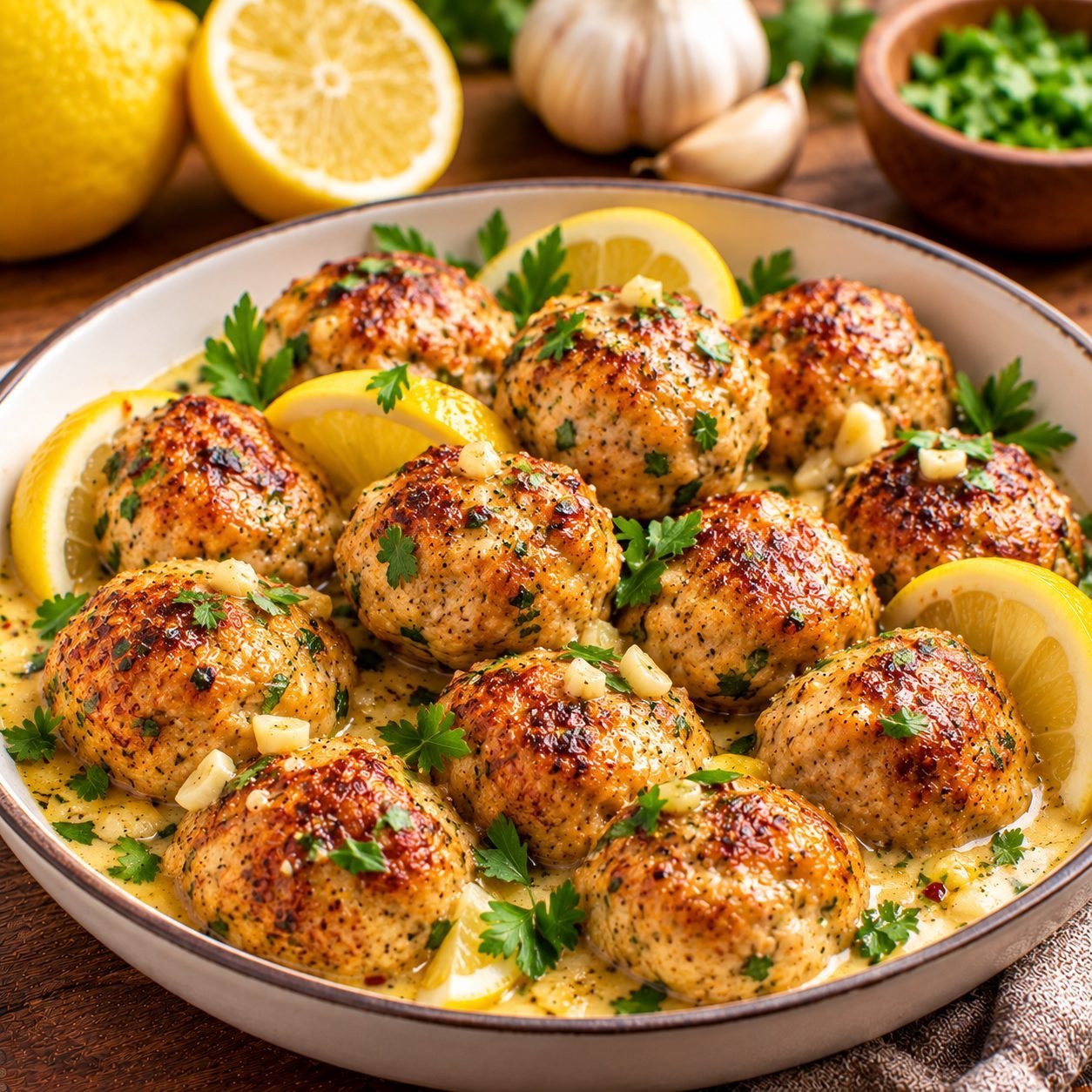 Lemon Garlic Butter Chicken Meatballs Recipe | Juicy Chicken Meatballs in Creamy Lemon Butter Sauce