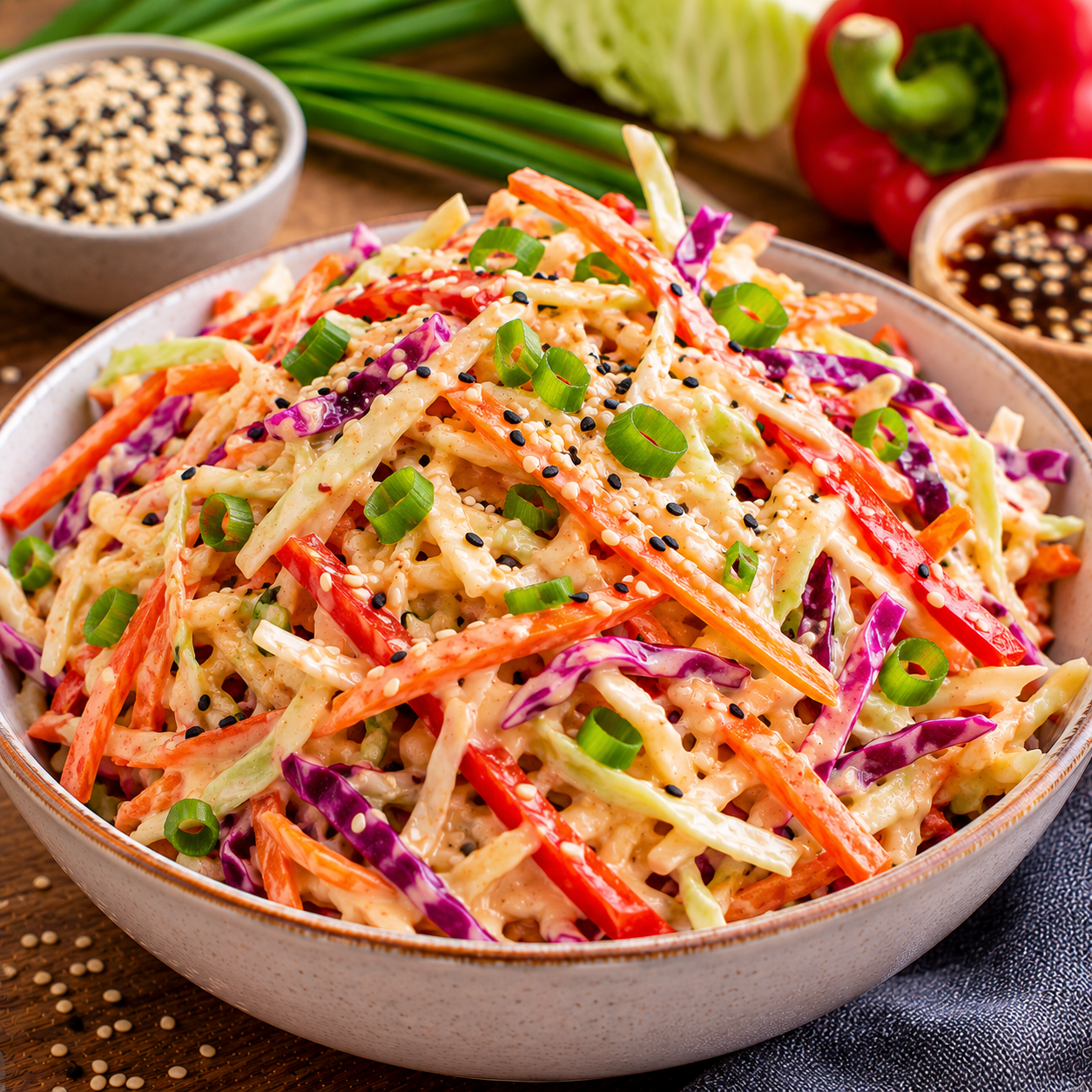 Asian Sesame Coleslaw Recipe | Crunchy Asian Cabbage Slaw