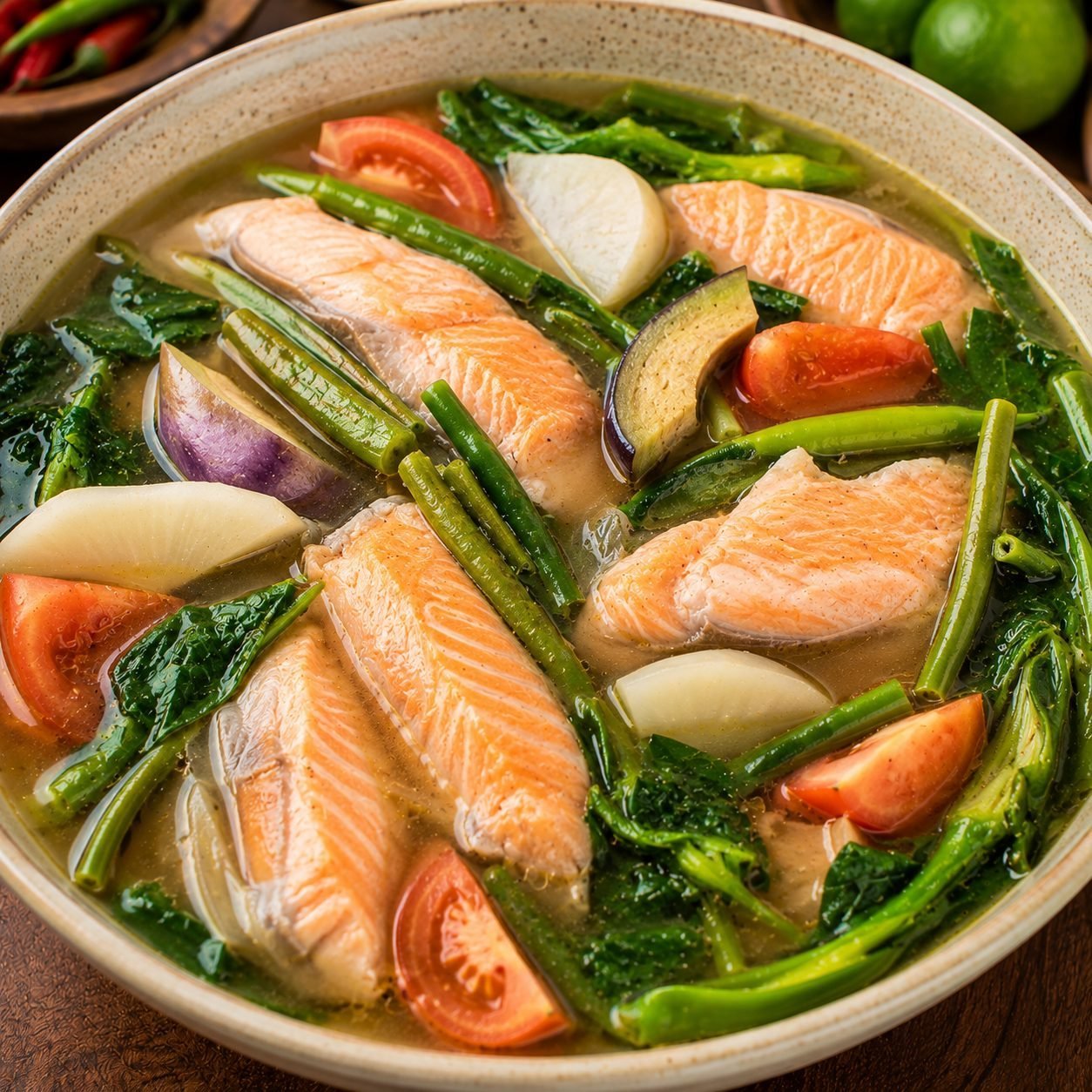 Filipino Sinigang na Salmon Belly Recipe | Sour Tamarind Salmon Soup