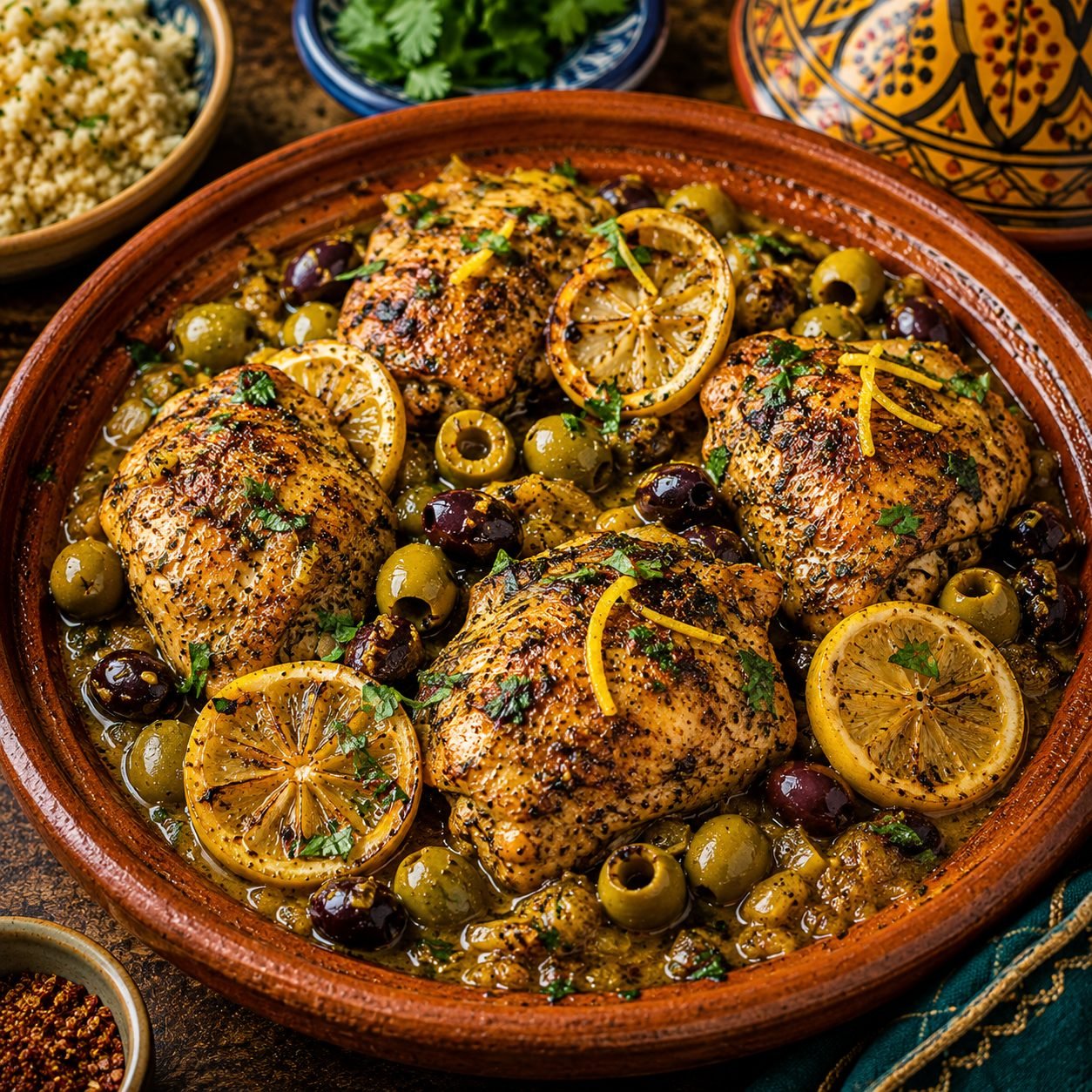 Moroccan Lemon Olive Chicken | Classic Moroccan-Style Chicken Tagine